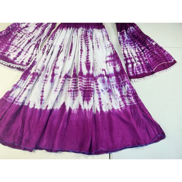 Just From Bali Purple Tie Dye Off Shoulder Bell Sleeve midi‎ Dress one size S ,M - Picture 3 of 15